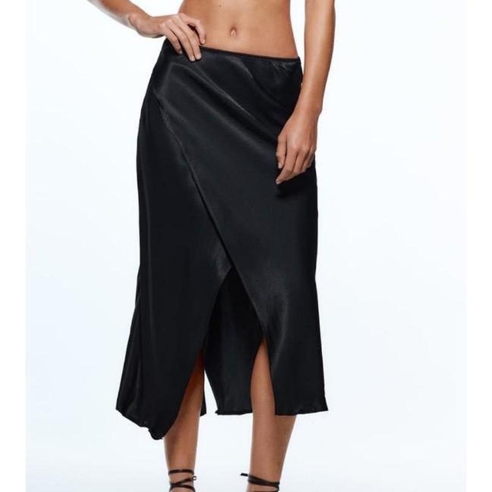 Zara Black Asymmetrical Satin Skirt